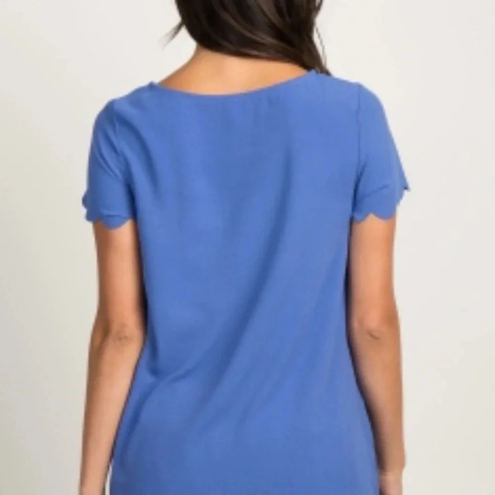 NEW*PinkBlush Blue Solid‎ Scalloped Hem Top - Picture 4 of 15